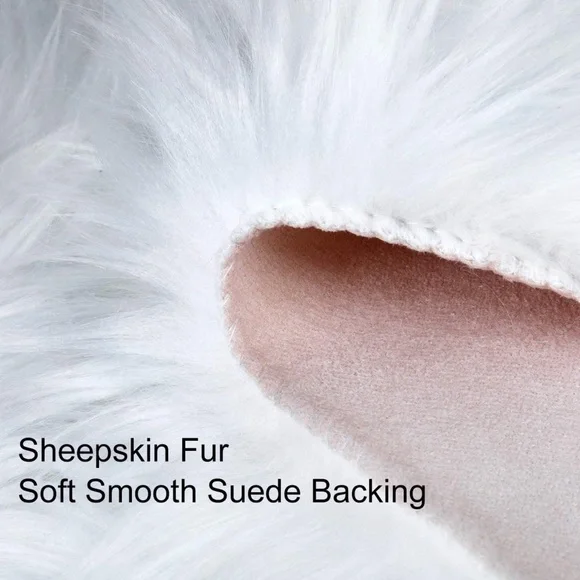 Fluffy Faux Heart Shaped Area Rug Fluffy Room Carpet White 2 Pieces - Picture 4 of 7